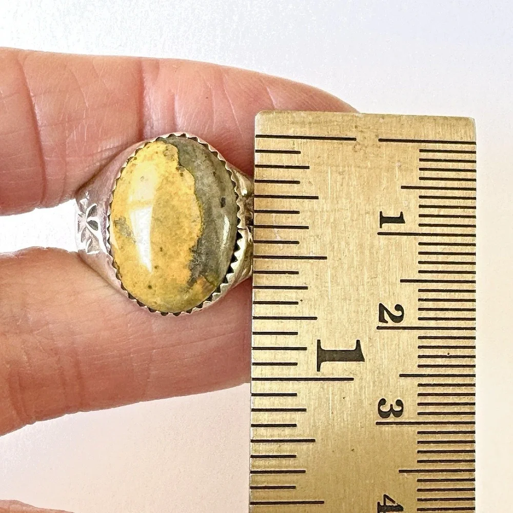 Navajo Bumblebee Jasper Mens Ring Sz 11.5 Annie Lincoln Sterling Handmade Band‎